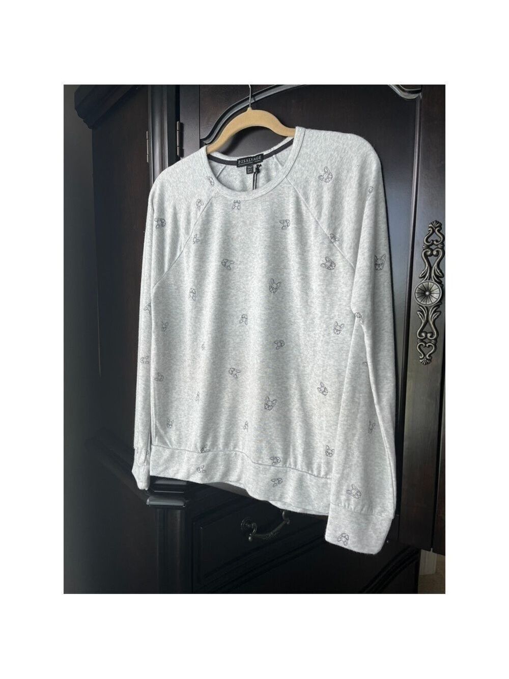 P.J. Salvage Light Grey and Frenchie Bull Dog Graphic Sweater Small
